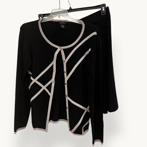 Grace Elements Black Contrast Trim Knit Skirt Set Large